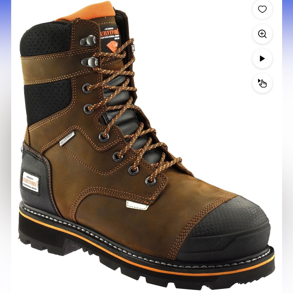 💜Herman Survivors Professional Dozier Waterproof 8" Steel Toe Work Boots Size:13